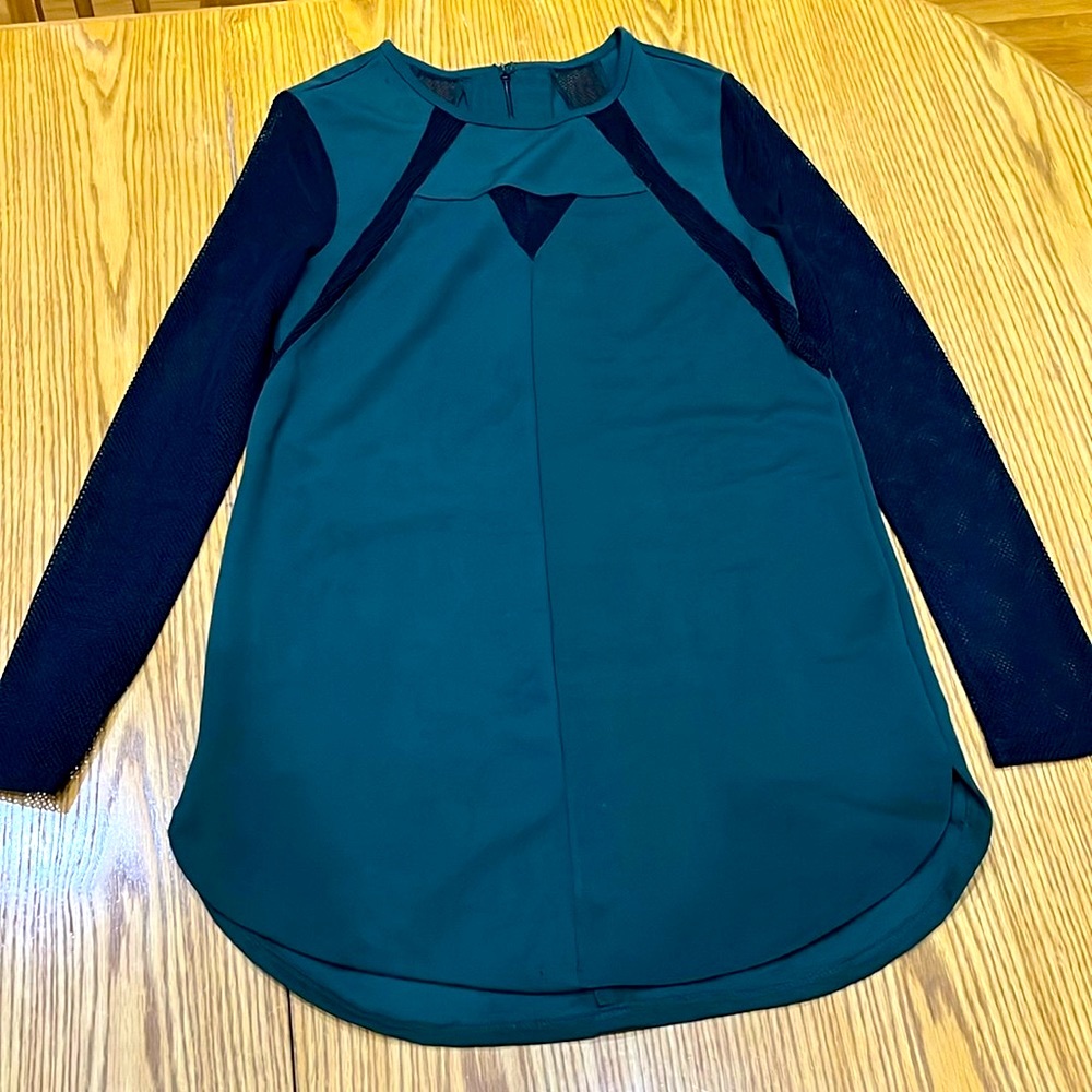 Tobi Green and Black Dress, very unique with see through sections and sleeves!